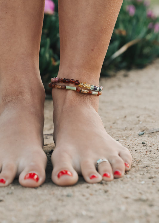 Raw Baltic Sea Amber + Stone Rainbow | Anklet • Bracelet