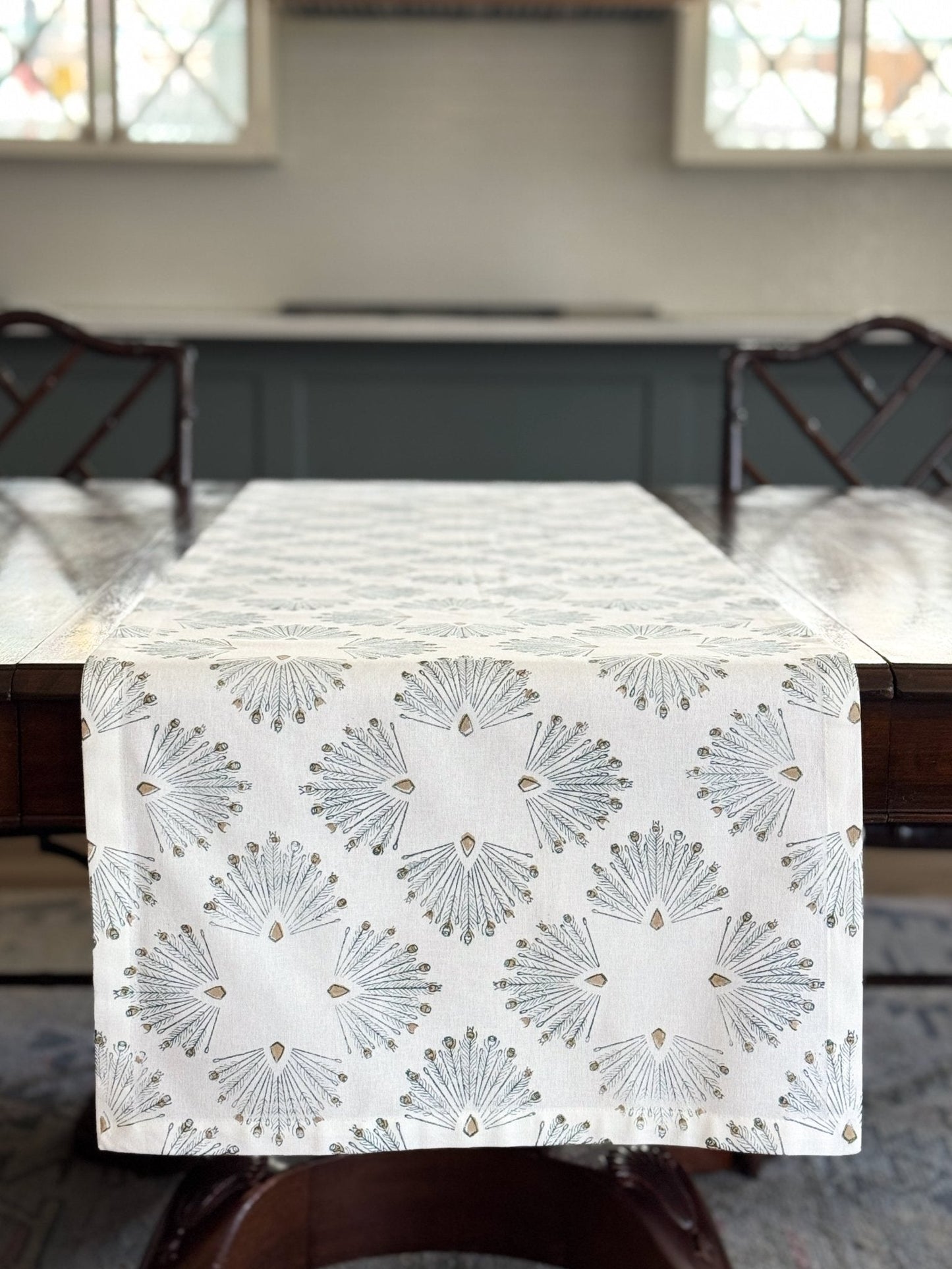 Table Runner (Ivory) - Peacock Paradise - Midnight